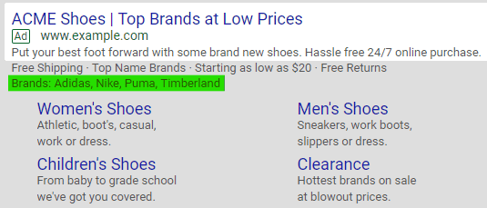 Google Ads structured snippet extension